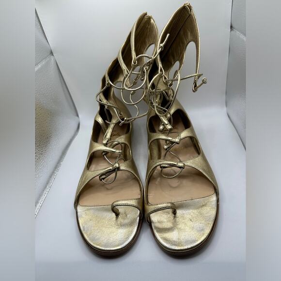 Christian Louboutin Sparty Flat Nappa Laminata Light Gold Gladiator Sandals 40 - Picture 2 of 14